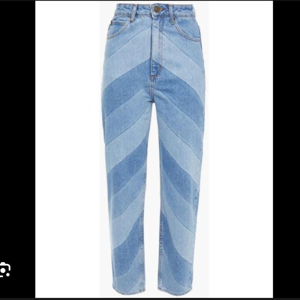 SANDRO Diego Cropped Color-Block High-Rise Straight-Leg Jeans Blue